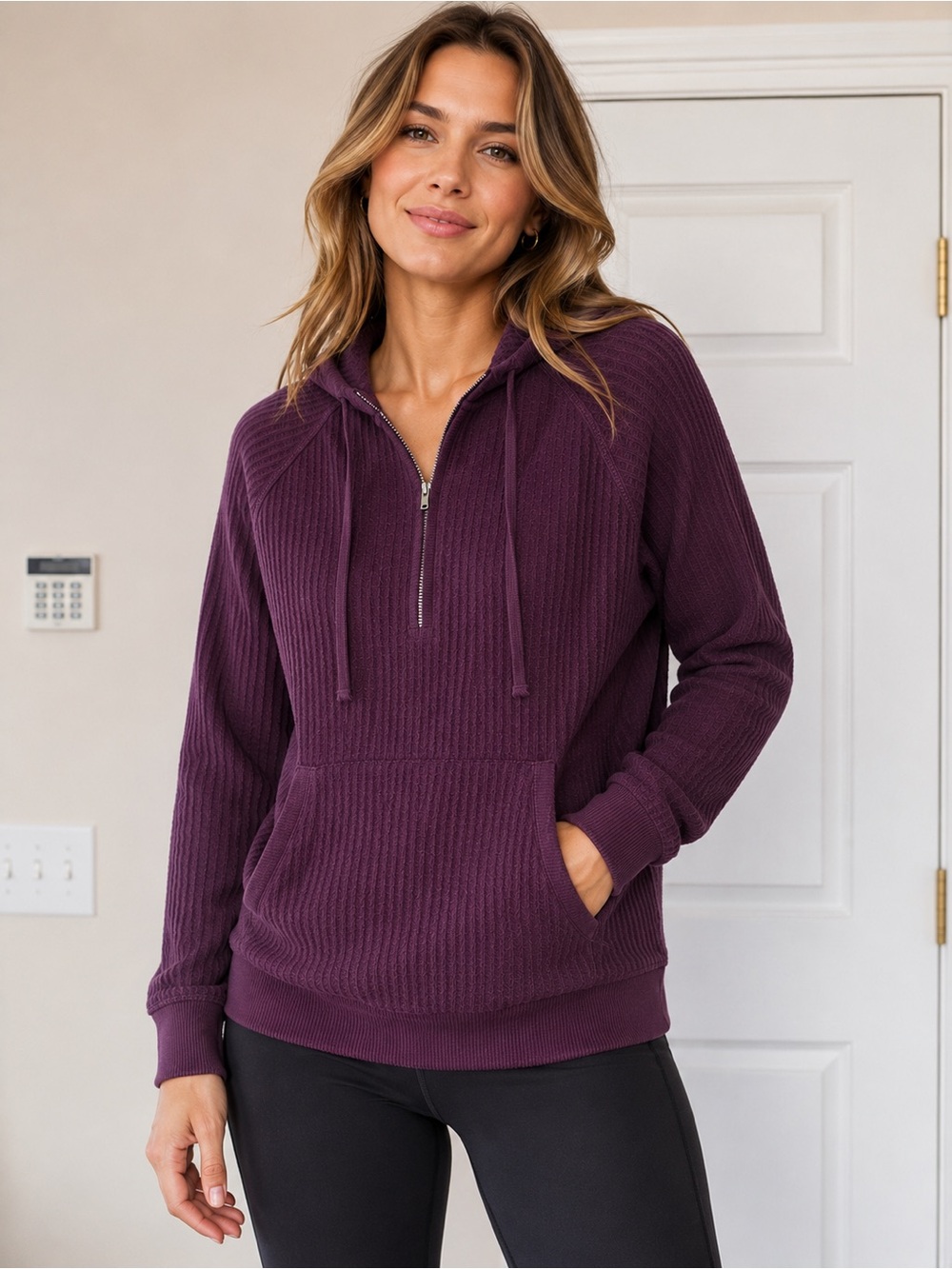 stillwater supply co. women’s waffle knit half zip hoodie size s plum